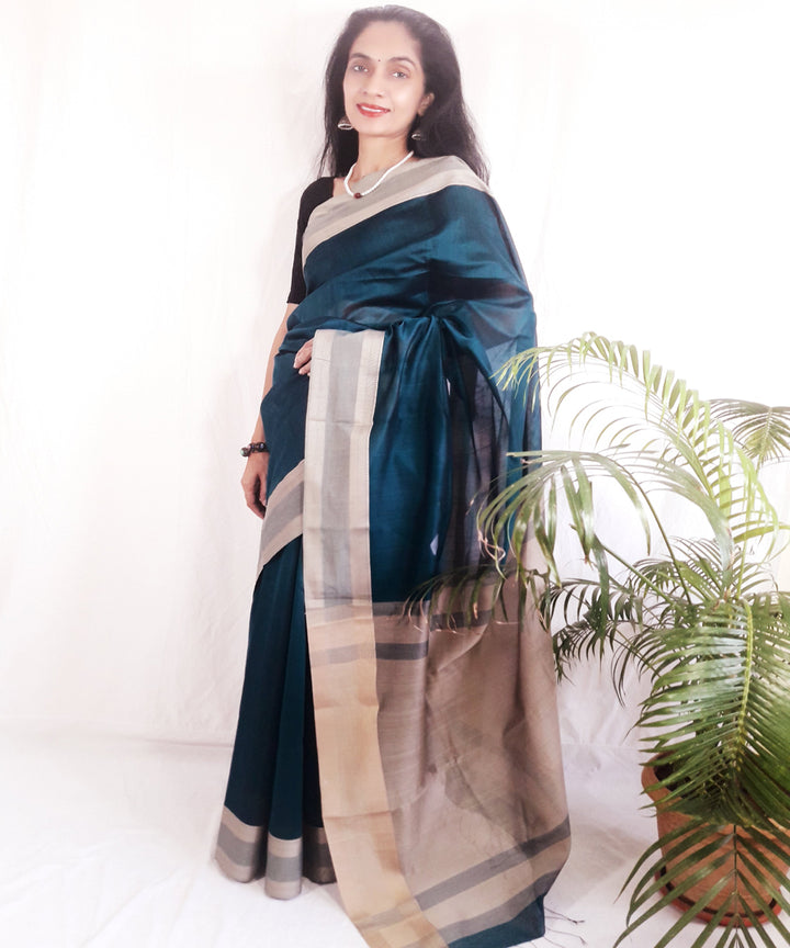 Blue handwoven silk maheshwari saree