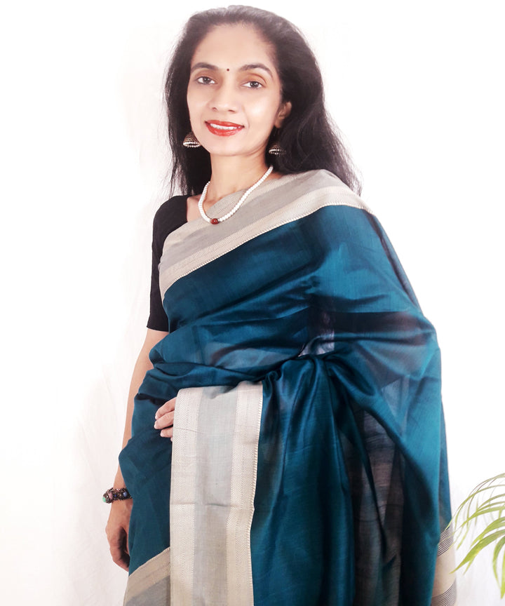 Blue handwoven silk maheshwari saree