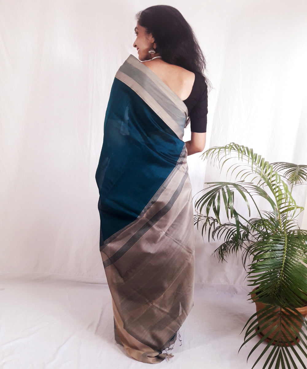 Blue handwoven silk maheshwari saree