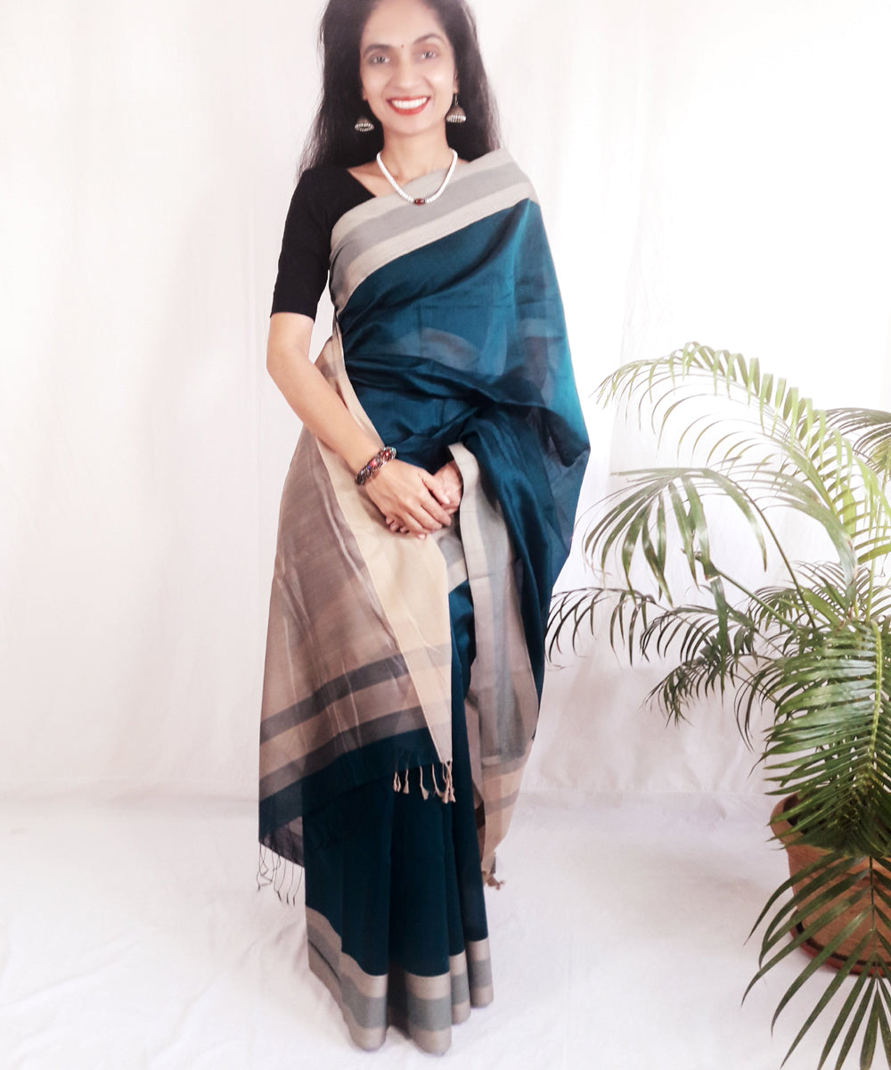 Blue handwoven silk maheshwari saree