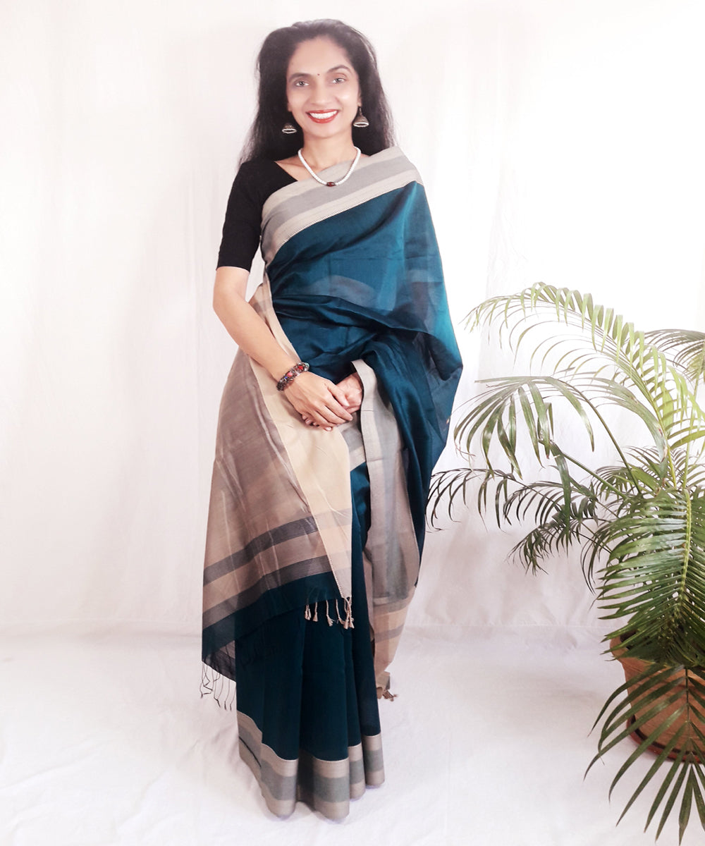 Blue handwoven silk maheshwari saree