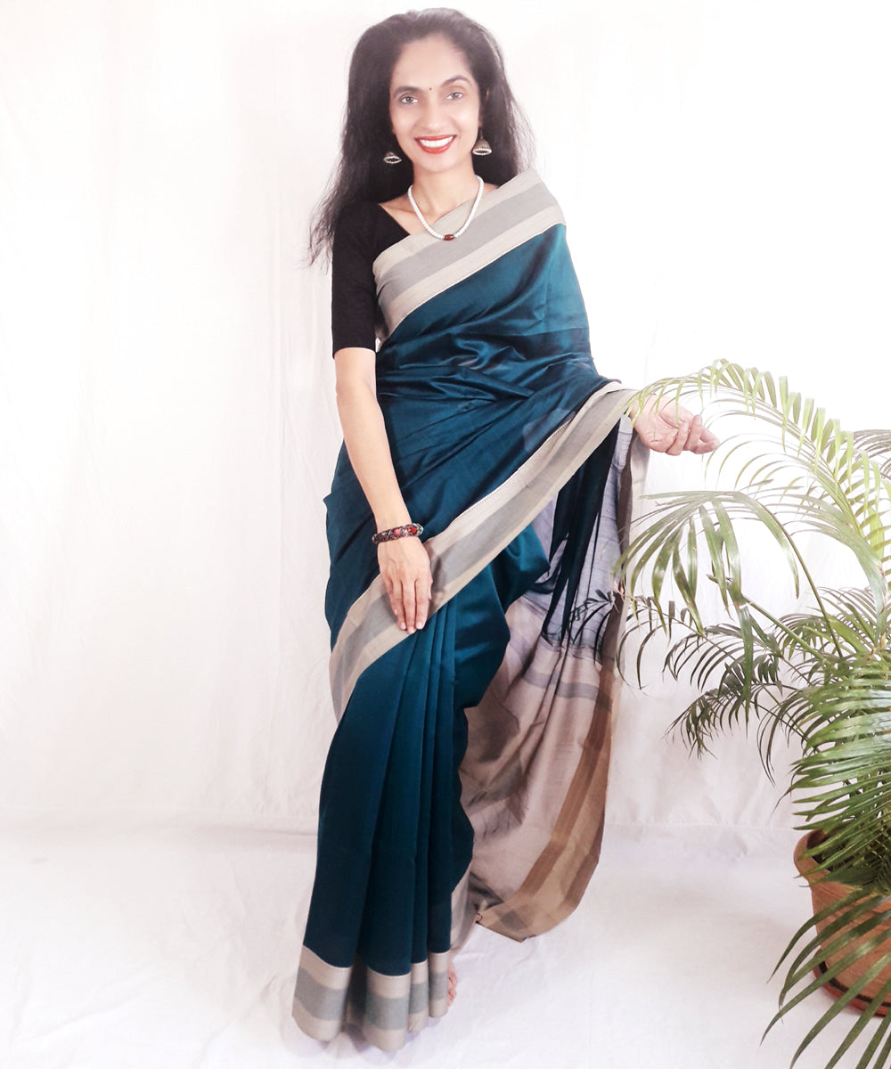 Blue handwoven silk maheshwari saree