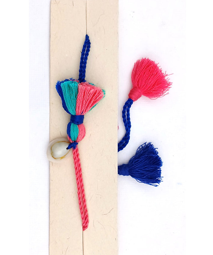 Handmade blue cotton silk threads kodi tassel adjustable rakhi