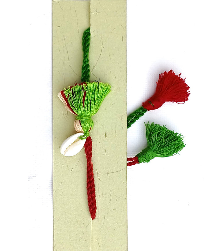 Handmade green cotton silk threads kodi tassel adjustable rakhi