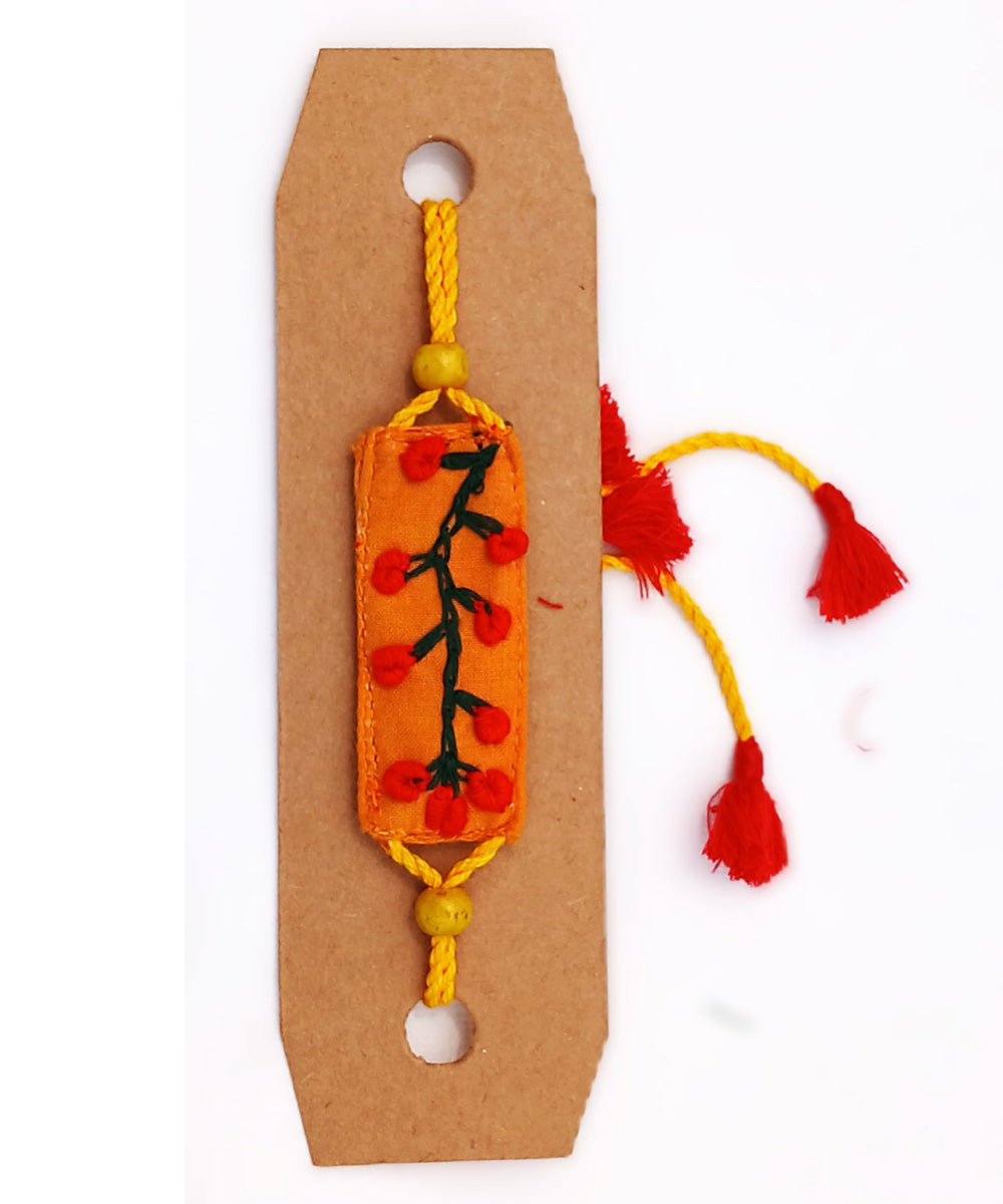 Handmade yellow cotton silk threadsembroidery adjustable rakhi