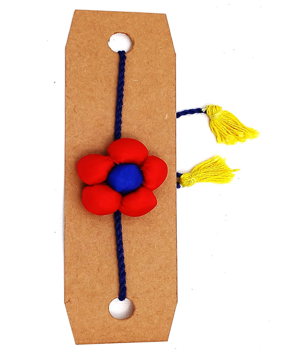 Handmade red blue cotton silk threads boria flower adjustable rakhi