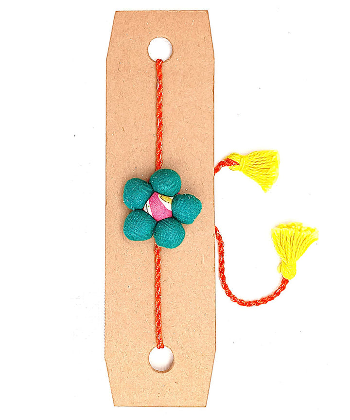 Handmade green cotton silk threads boria flower adjustable rakhi