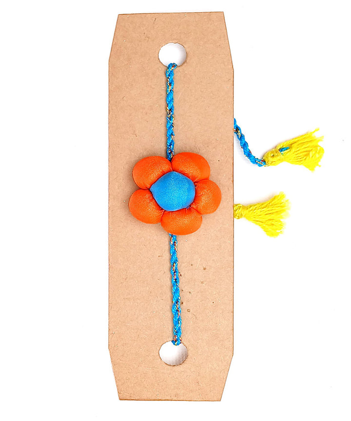 Handmade orange blue cotton silk threads boria flower adjustable rakhi