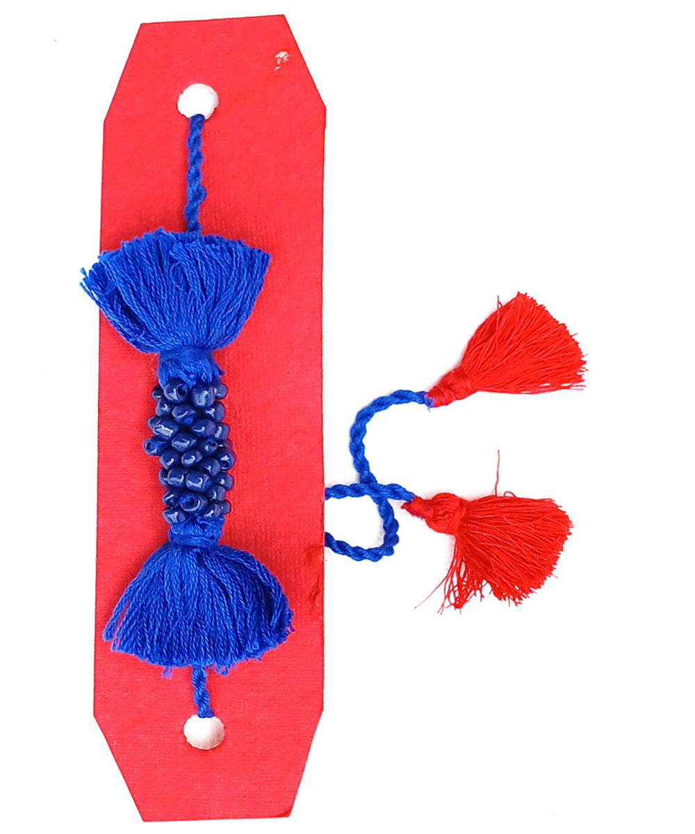 Handmade blue adjustable cotton silk threads tassel rakhi