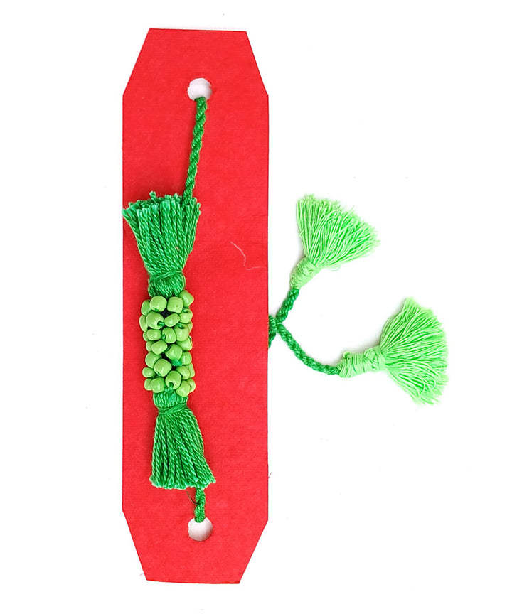 Handmade green cotton silk threads tassel adjustable rakhi