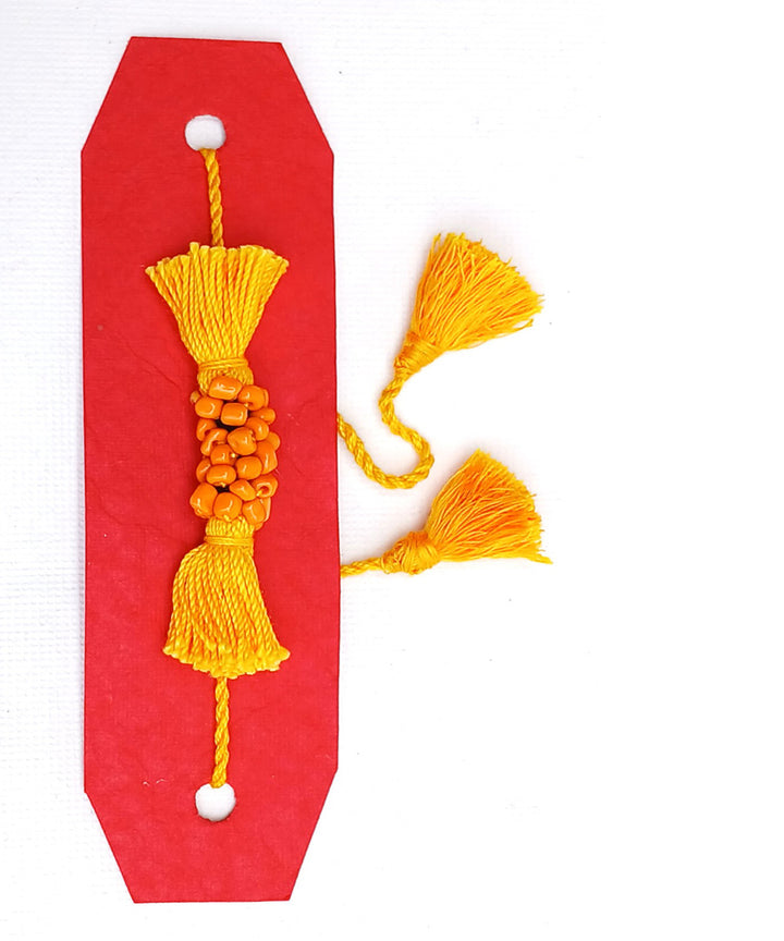 Handmade yellow cotton silk threads tassel adjustable rakhi