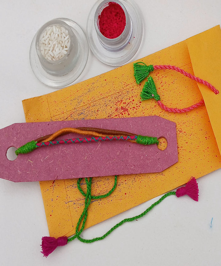 Handmade multicolor threads of cotton silk adjustable rakhi