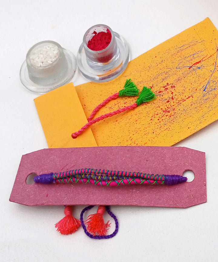 Handmade multicolor cotton silk adjustable rakhi