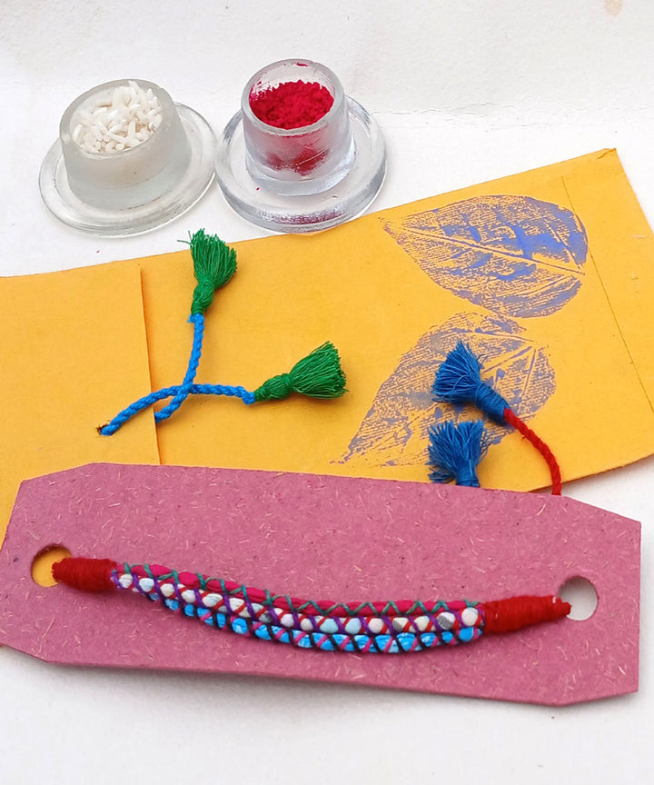 Handmade cotton silk multicolor threads adjustable rakhi