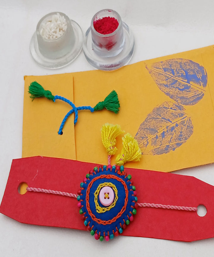 Handmade blue cotton silk threads kids adjustable rakhi