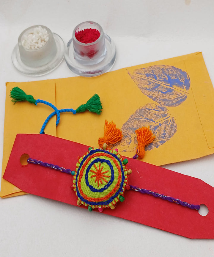 Handmade yellow cotton silk threads kids adjustable rakhi