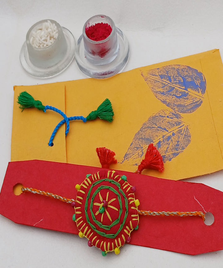 Handmade red cotton silk threads kids adjustable rakhi