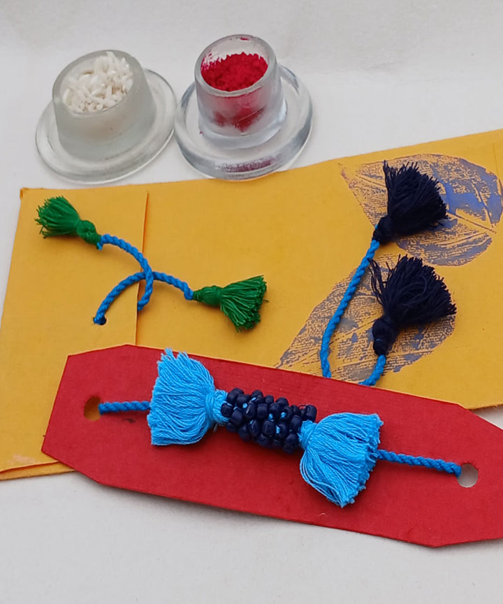 Handmade blue cotton silk threads tassel adjustable rakhi