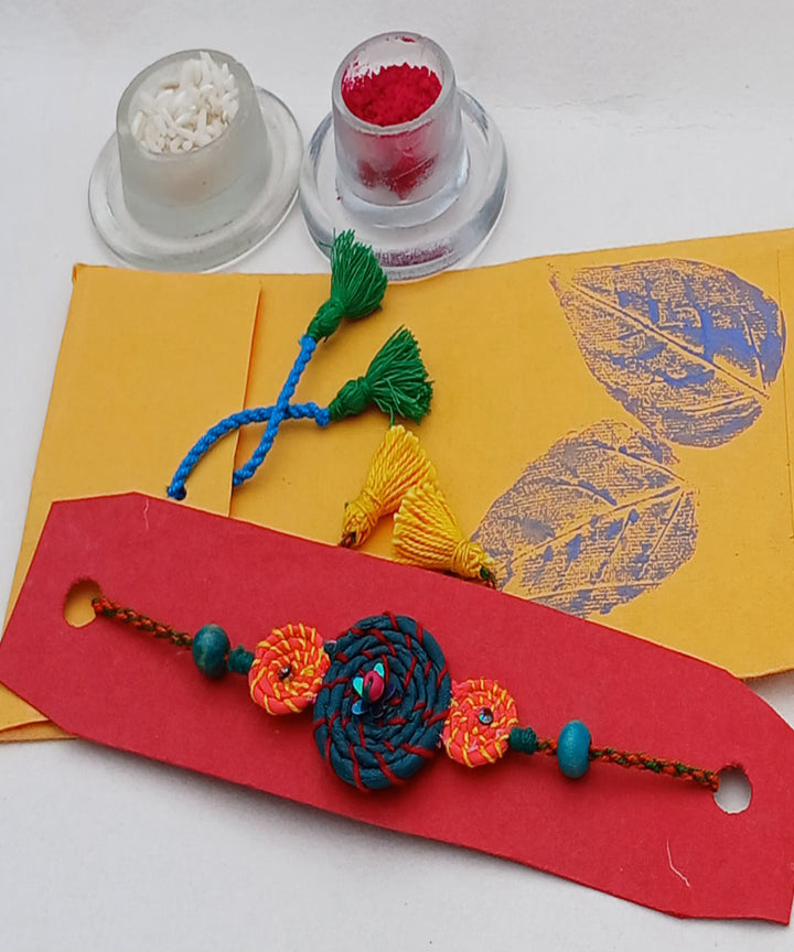 Handmade multicolor cotton silk threads spiral adjustable rakhi