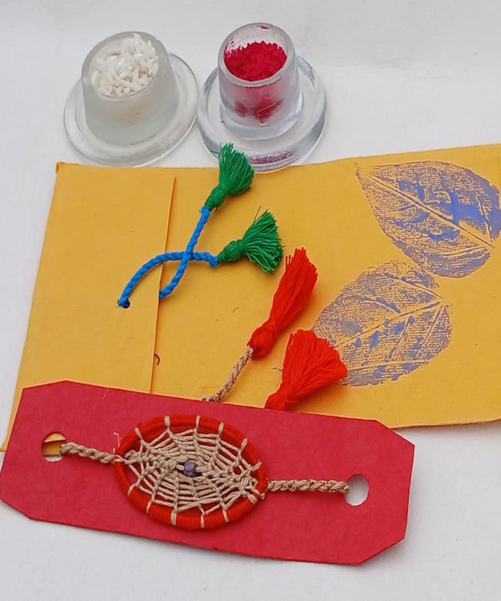 Handmade red cotton silk threads dream catcher adjustable rakhi