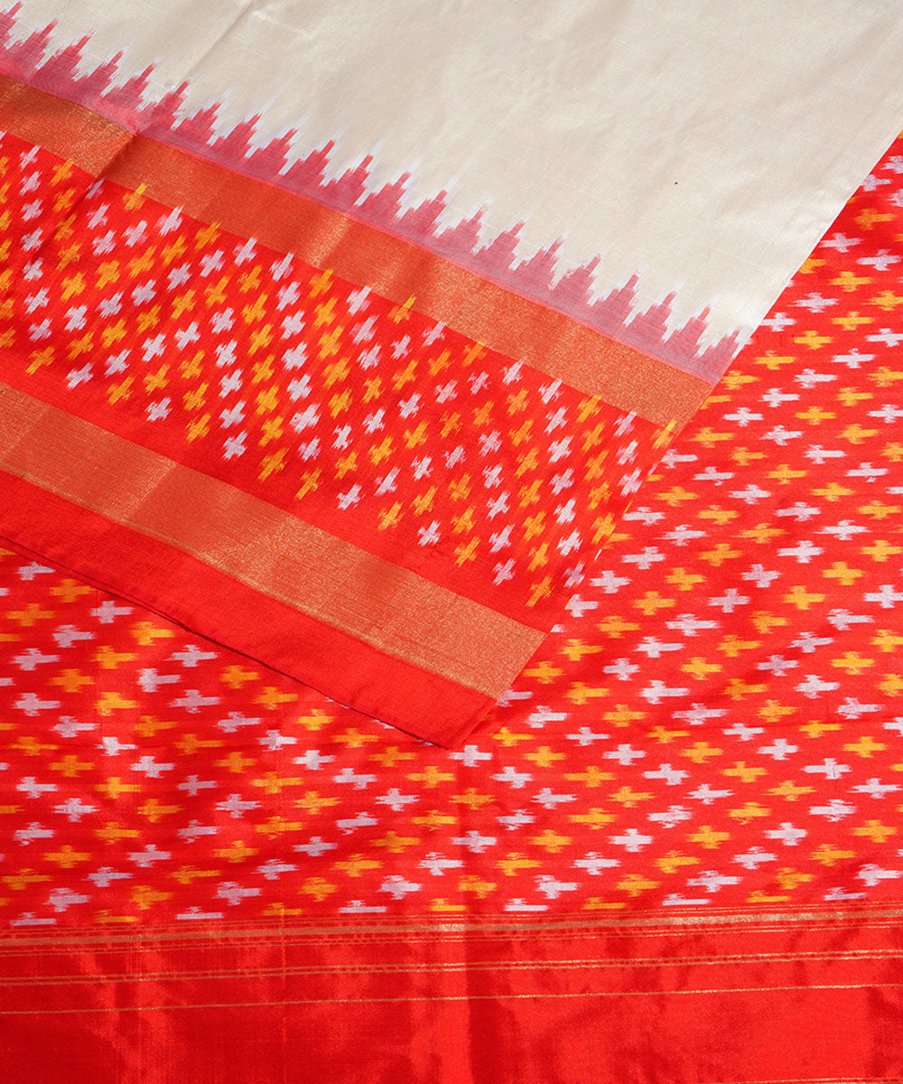 Offwhite red handwoven pochampally ikat silk saree