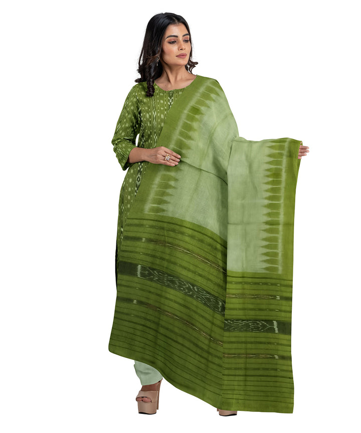 Olive green handwoven cotton nuapatna dress material