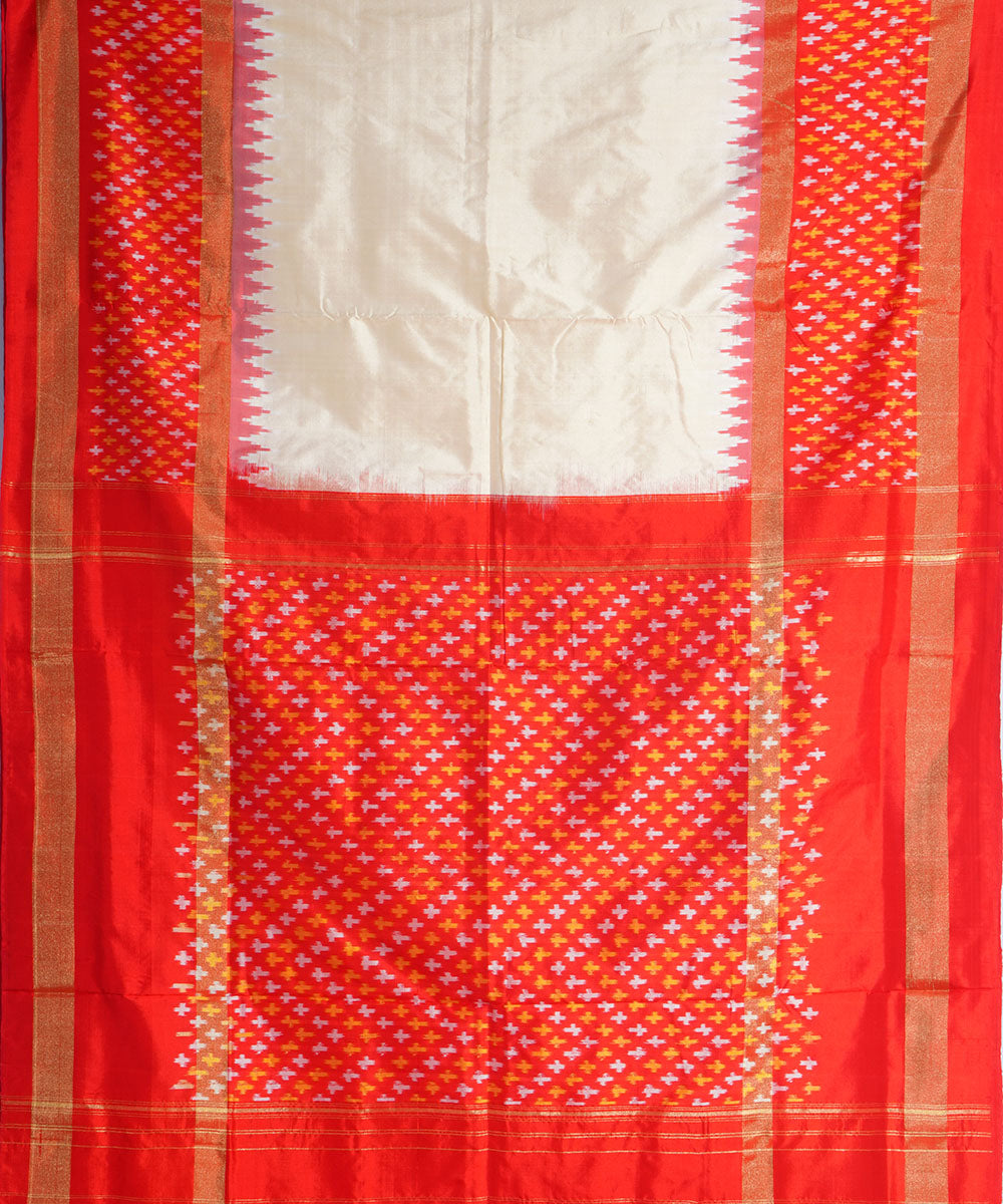 Offwhite red handwoven pochampally ikat silk saree