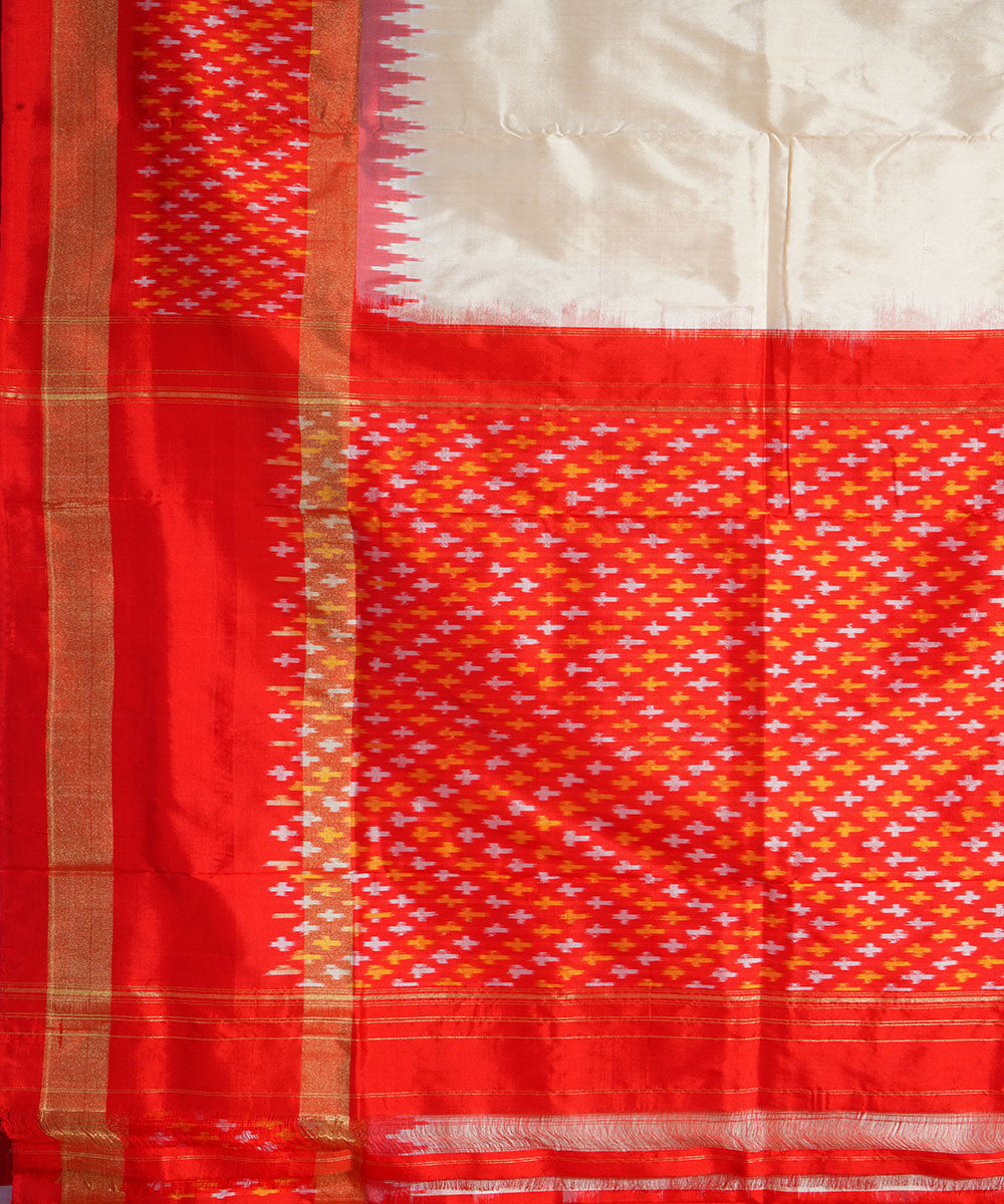 Offwhite red handwoven pochampally ikat silk saree