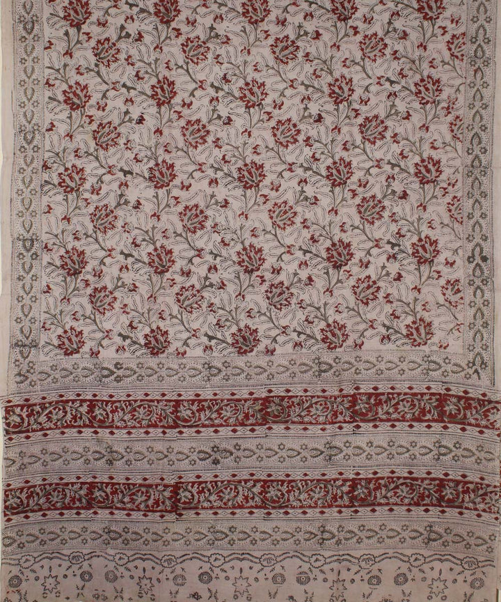 Beige maroon hand printed kalamkari cotton dupatta