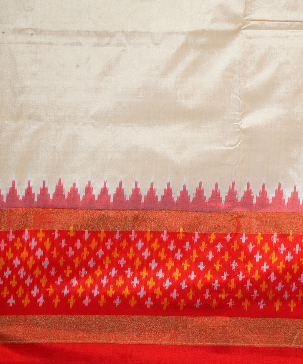 Offwhite red handwoven pochampally ikat silk saree