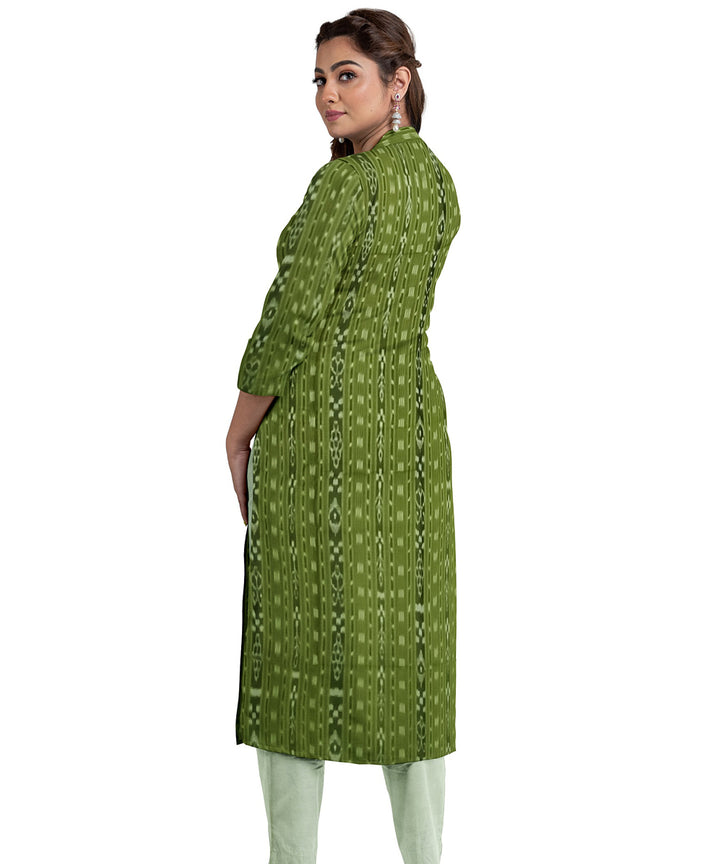 Olive green handwoven cotton nuapatna dress material