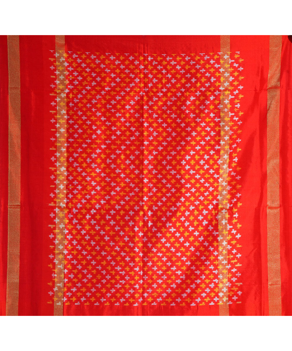 Offwhite red handwoven pochampally ikat silk saree