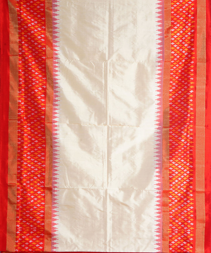 Offwhite red handwoven pochampally ikat silk saree