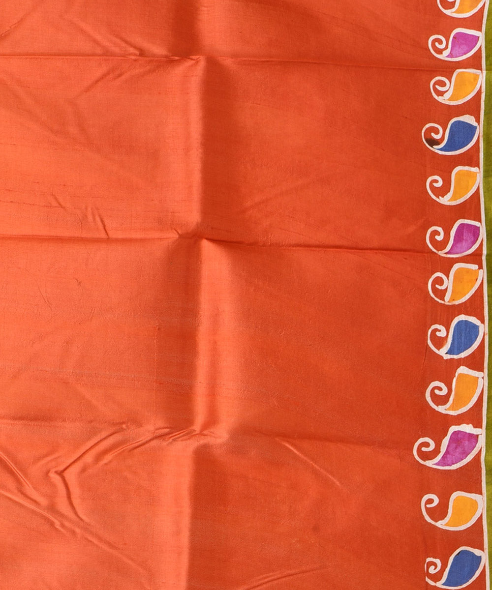 Brown offwhite silk hand printed batik print saree
