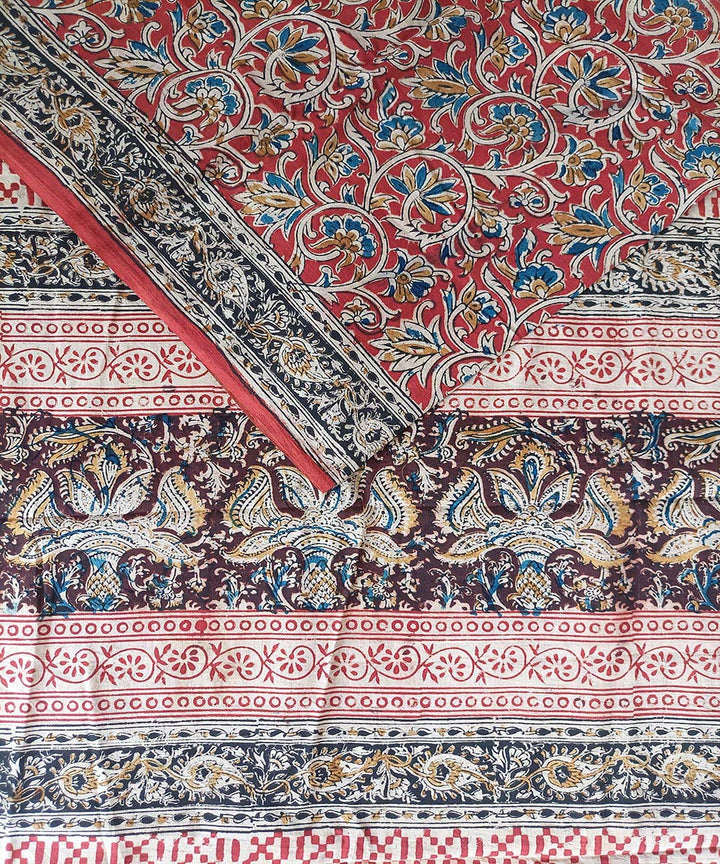 Offwhite black border cotton kalamkari hand printed saree