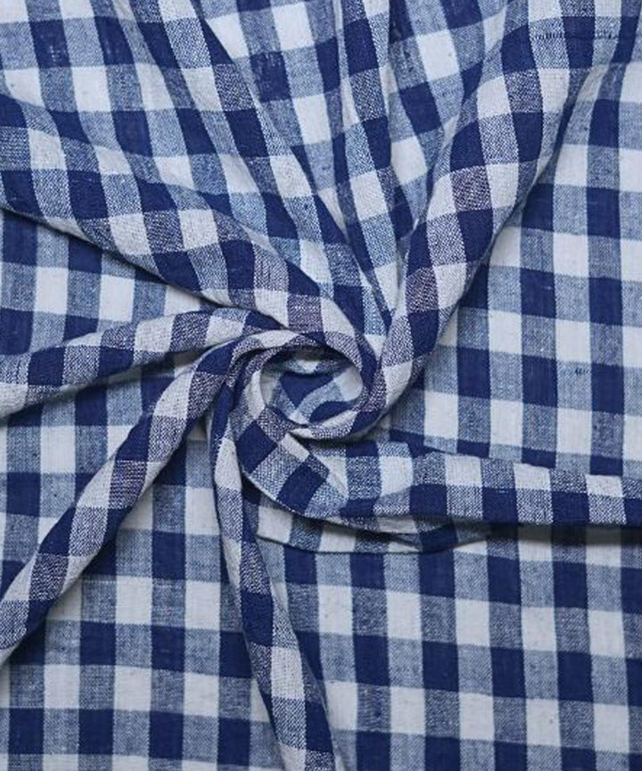 Indigo blue checks handspun handwoven cotton fabric
