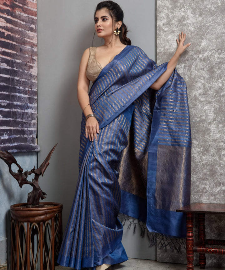 Royal blue  handwoven chhatisgarh tussar silk saree
