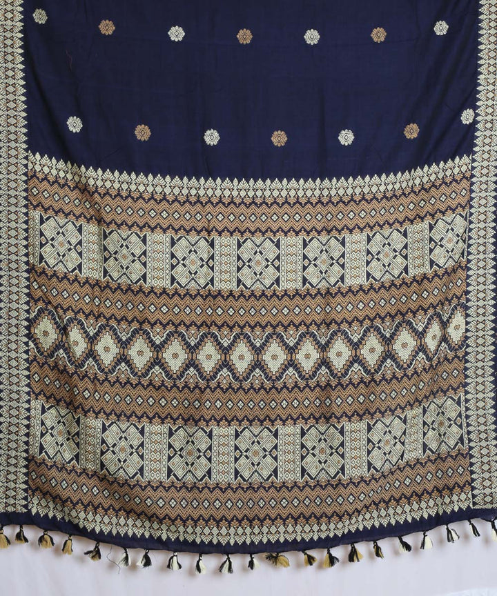 Navy blue white cotton handloom assam saree