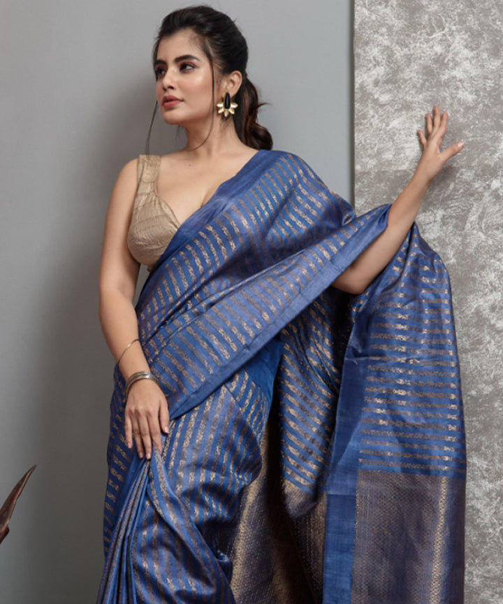 Royal blue  handwoven chhatisgarh tussar silk saree