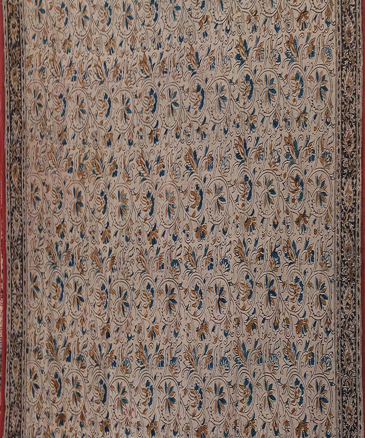 Offwhite black border cotton kalamkari hand printed saree