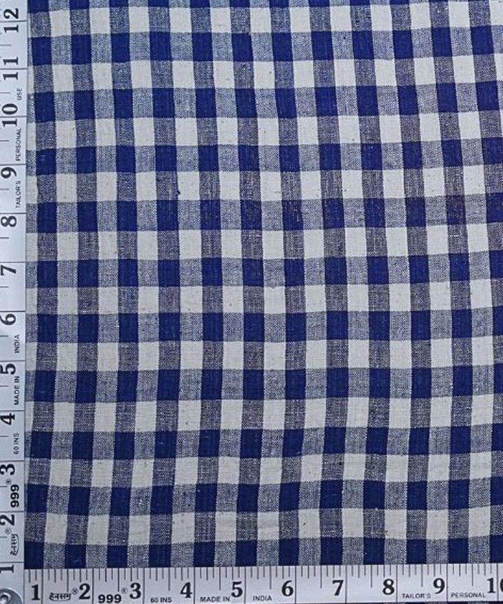 Indigo blue checks handspun handwoven cotton fabric