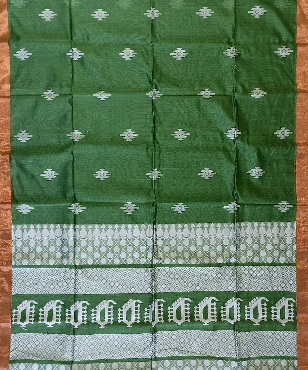 Olive green copper silk handloom bengal saree