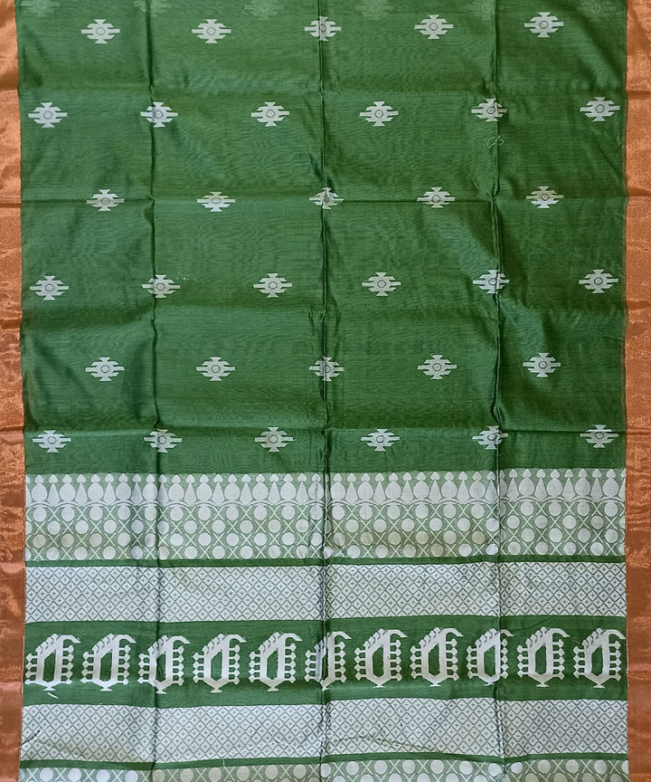 Olive green copper silk handloom bengal saree