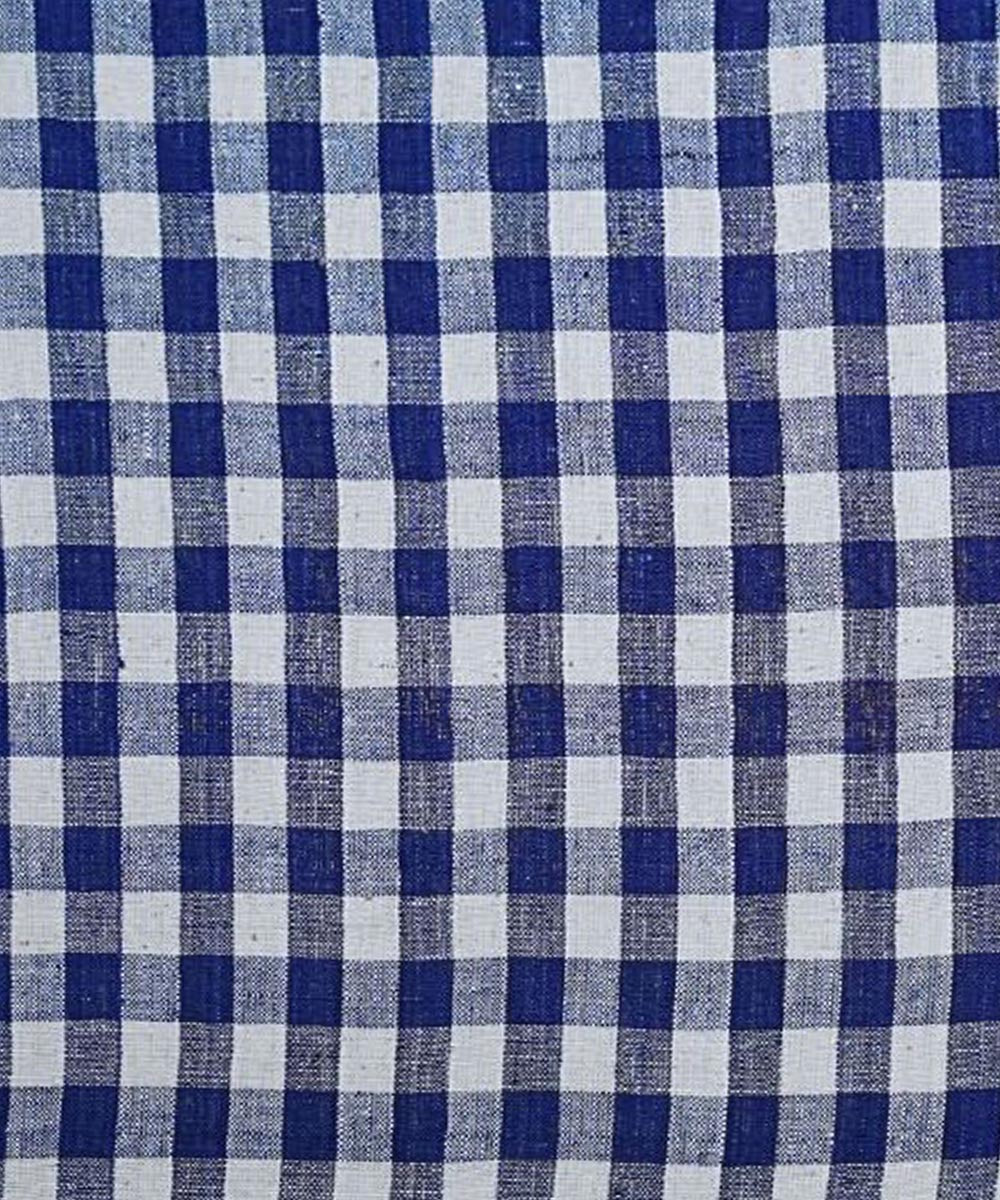 Indigo blue checks handspun handwoven cotton fabric