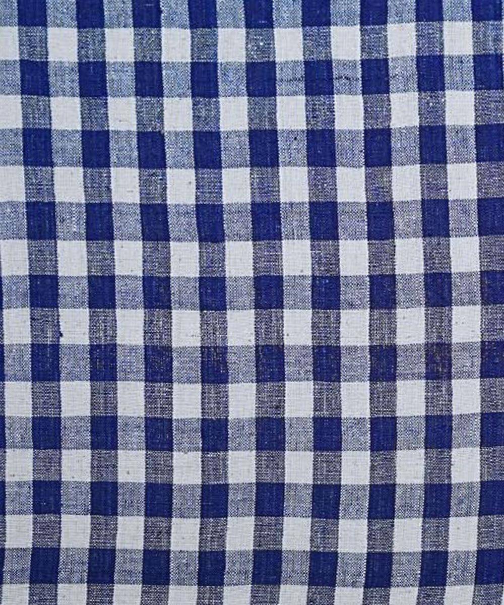 Indigo blue checks handspun handwoven kala cotton fabric