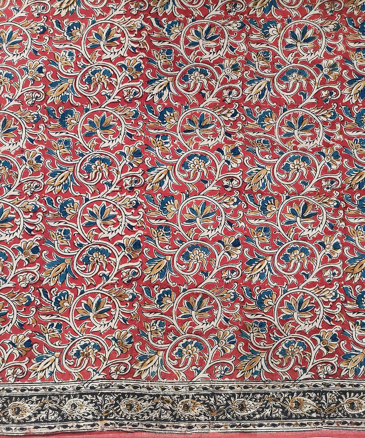 Offwhite black border cotton kalamkari hand printed saree