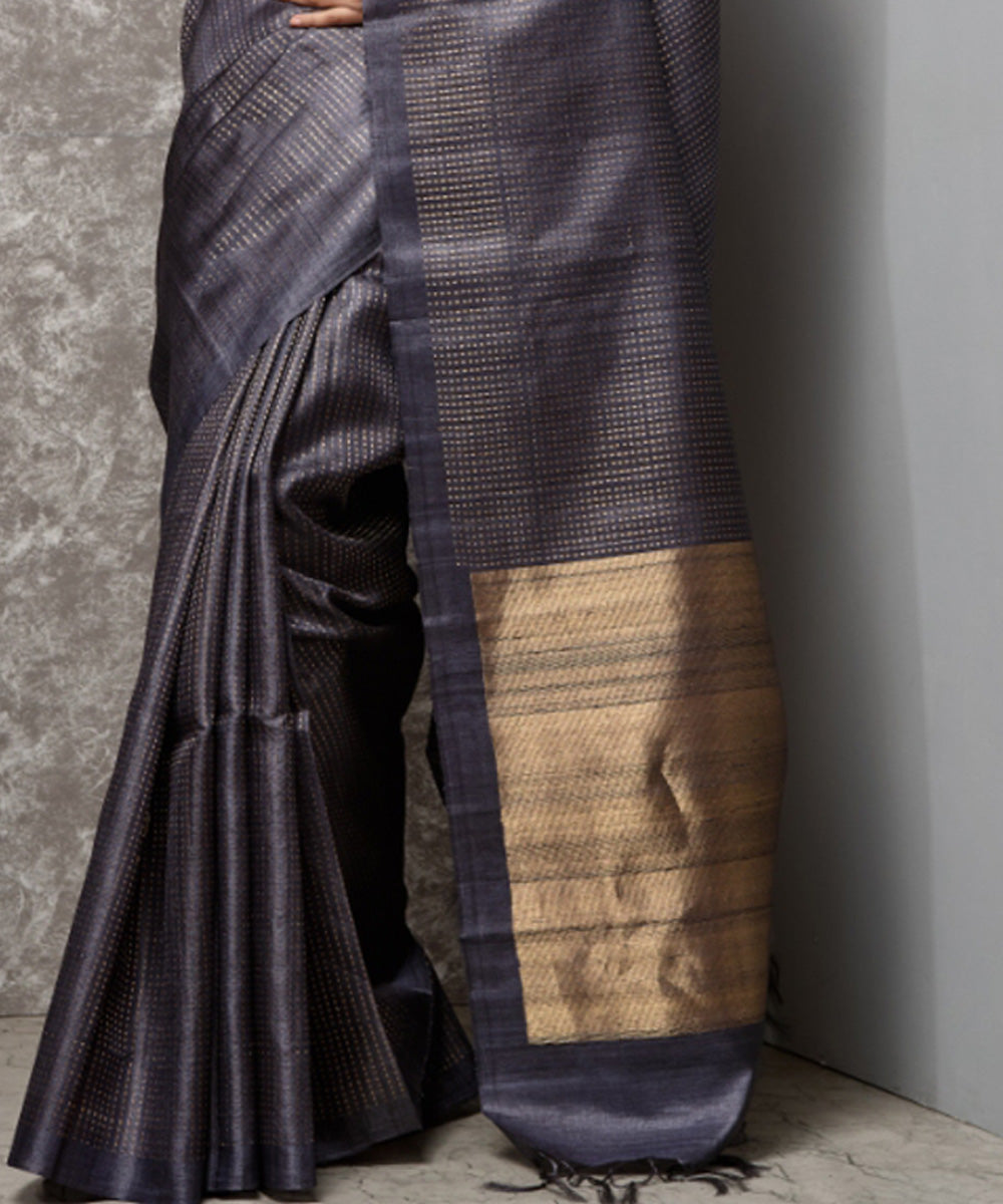 Grey handloom chhatisgarh tussar silk saree