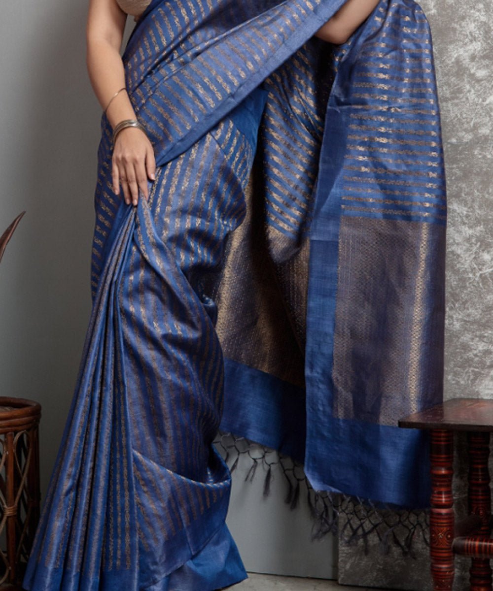 Royal blue  handwoven chhatisgarh tussar silk saree