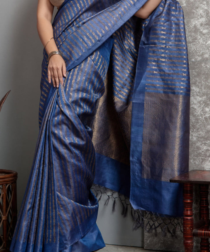 Royal blue  handwoven chhatisgarh tussar silk saree
