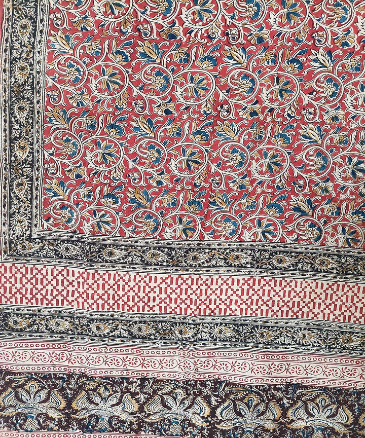 Offwhite black border cotton kalamkari hand printed saree